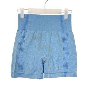 Rulesfitness High Waisted Seamless Training Workout Bike Shorts Blue Small